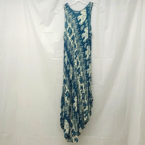 Maxi Sundress Turquoise Elephant Print Boho Forest Fairy Scoop Neck Lightweight - Picture 9 of 9